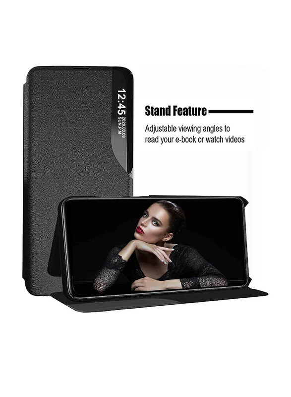 Case Me Huawei P60/P60 Pro Protective Windows Smart View Flip Foldable Kickstand Mobile Phone Case Cover, Black