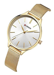 Curren Analog Watch for Women with Stainless Steel Band, Water Resistant, 9016, Gold-White