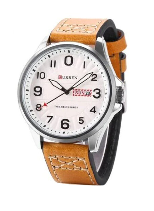 

Curren Analog Watch for Men with Leather Band, Water Resistant, 8269, Brown/White