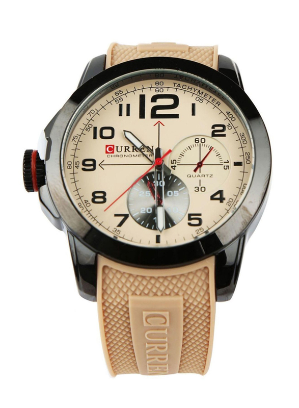 Curren Analog Watch for Men with Rubber Band, Chronograph, 8182ABIV, Beige