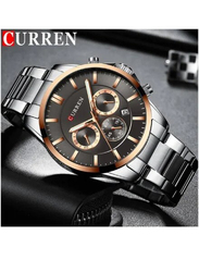 Curren Analog Watch for Men, Water Resistant and Chronograph, 8358, Silver/Black