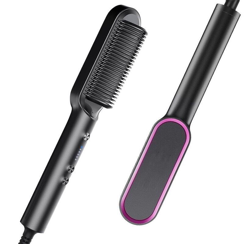 Rabos Hair Straightener Brush With Ceramic StylIng Comb, Black