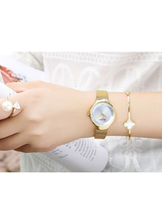Curren Analog Watch for Women with Stainless Steel Band, Water Resistant, 9028, Gold-White