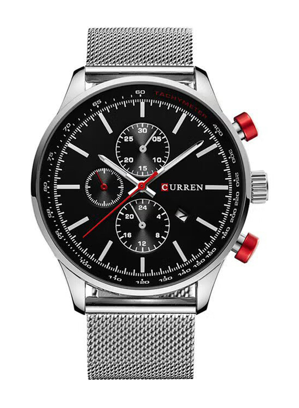 Curren Analog Stylish Wrist Watch for Men with Alloy Band, Water Resistant and Chronograph, J1714SB-KM, Silver-Black