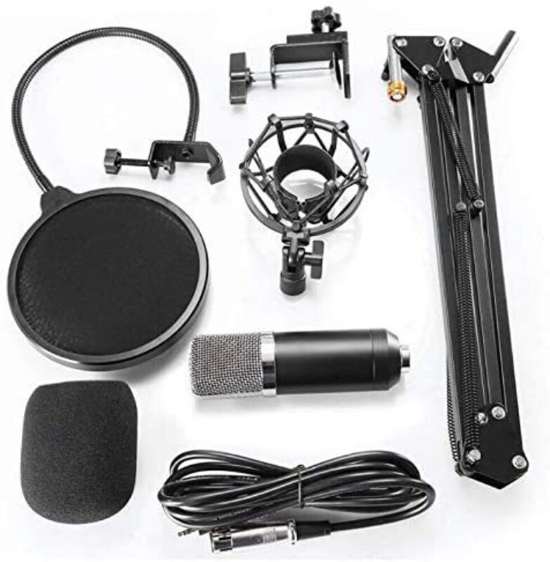 

Generic Studio Broadcasting Recording Condenser Microphone & Suspension Scissor Arm Stand With Shock Mount Kit, Black