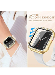 2-Piece Diamond Apple Watch Cover Guard Shockproof Frame for Apple Watch 45mm, Clear/Gold