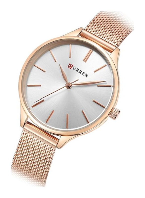 Curren Analog Watch for Women with Stainless Steel Band, Water Resistant, 2578036, Rose Gold-White