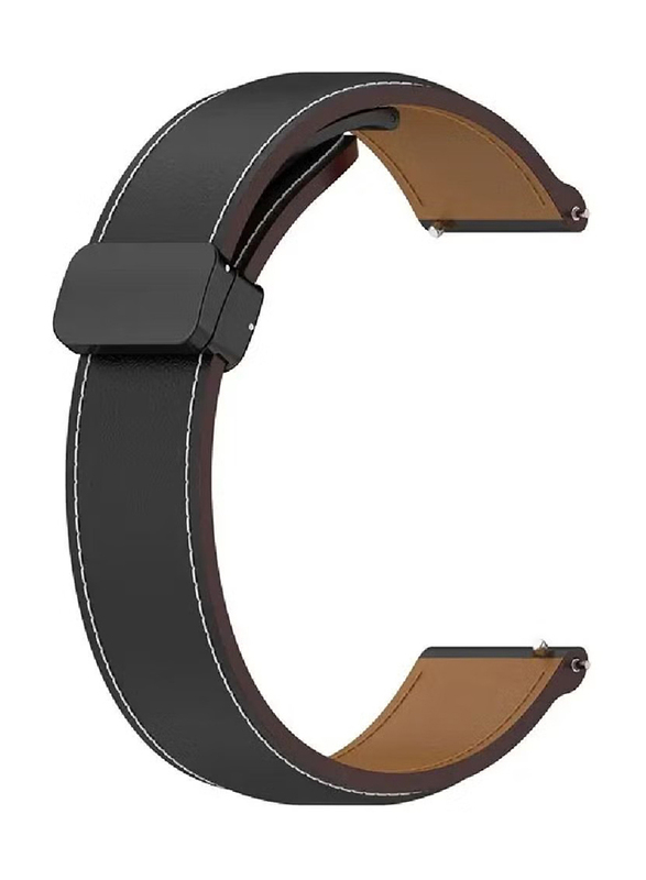 Perfii Genuine Cow Leather Folding Buckle Watch Strap for Huawei Watch 4 Pro / Watch 4 / Watch 3 / Watch 3 Pro, Black