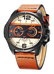 Curren Stylish Analog Watch for Men with Leather Band, Water Resistant, 8259, Brown-Multicolour
