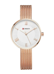 Curren Analog Watch for Women with Stainless Steel Band, J2733RG-KM, Rose Gold-White