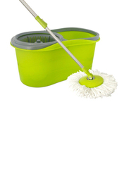 Royalford Easy 360 Spinning Mop & Bucket Set with Extended Easy Press Stainless Steel Handle, Easy Wring Dryer Basket & 1 Extra Mop Head, Rf8866, Green/White
