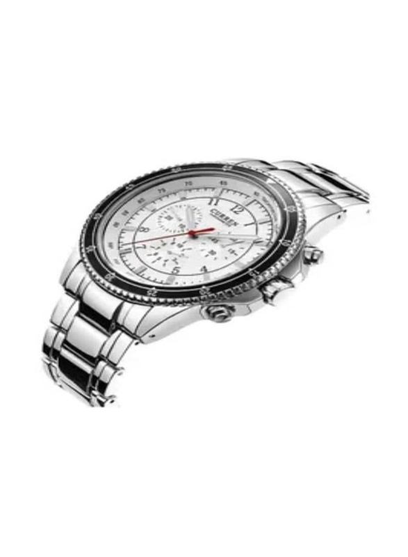 Curren Analog Chronograph Watch for Men with Stainless Steel Band, Water Resistant, 8055, Silver-White