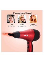 Geepas 3-Heat Coolshot Ionic Hair Dryer, 2000W, Red