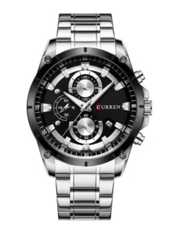 Analog Watch for Men with Stainless Steel Band, Chronograph, 8360, Silver-Black