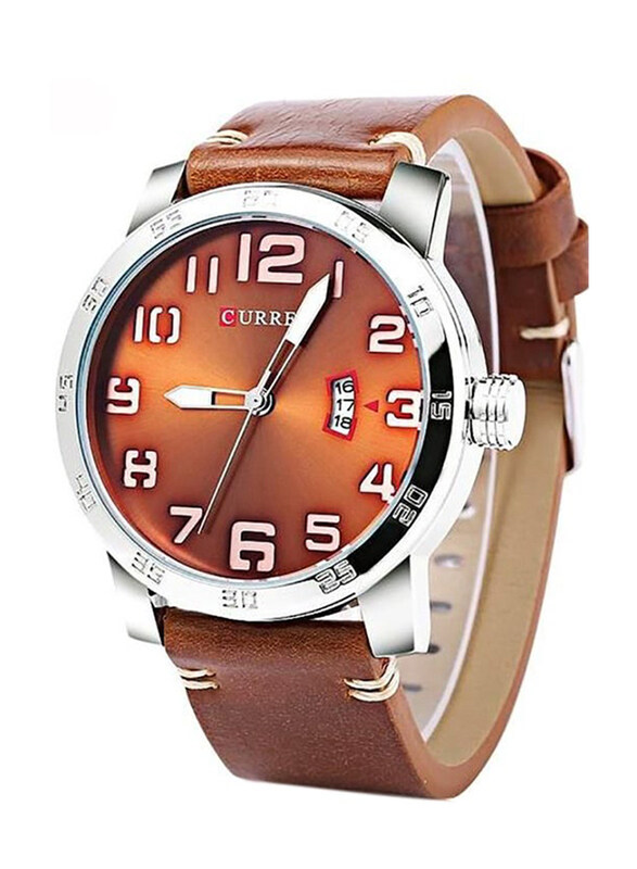 

Curren Analog Watch for Men with Leather Band, 2724468937712, Brown-Brown