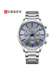 Curren Analog Luminous Display Auto Date Calendar Luxury Wrist Watch for Men with Stainless Steel Band, Water Resistant, 8435, Silver