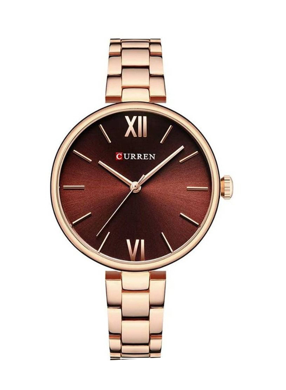 Curren 9017 Analog Quartz Watch for Women with Stainless Steel Band, Water Resistant, Gold-Brown