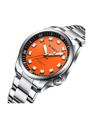 Curren Luxury Military Analog Watch for Men with Stainless Steel Band, Water Resistant, 8451, Silver-Orange