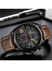 Curren Analog Chronograph Calendar Wrist Watch for Men with Leather Band, Water Resistant, 8324, Brown-Black