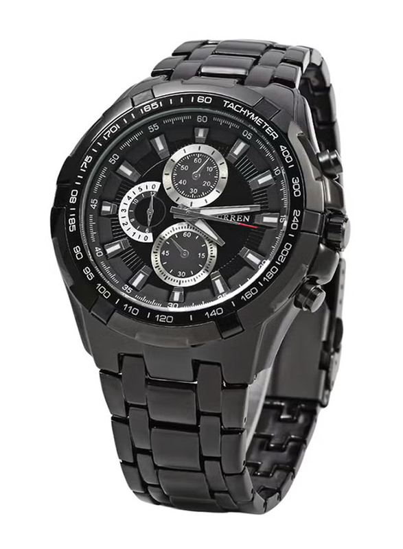 Curren Analog Chronograph Wrist Watch for Men with Alloy Band, Water Resistant, 8023, Black