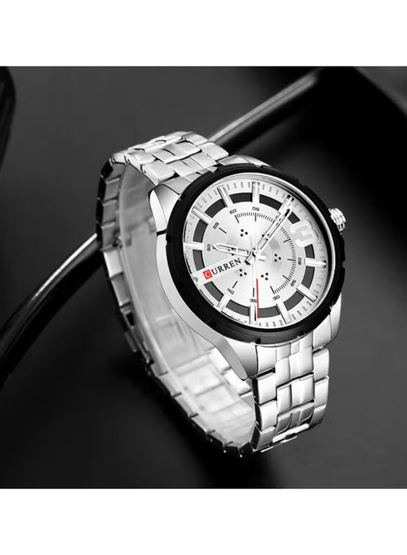 Curren Stylish Analog Watch for Men with Stainless Steel Band, J3939W-KM, Silver
