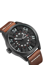 Curren Analog Watch for Men with Leather Band, Water Resistant, 8258, Coffee-Black