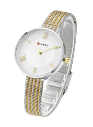 Curren Analog Watch for Women with Stainless Steel Band, Water Resistant, 1J2733GW, Gold/Silver-White