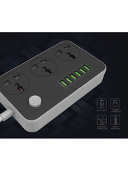 XiuWoo 3 Way Universal Power Socket Outlets Strips Extension Lead with 6 USB Ports, Black/Grey