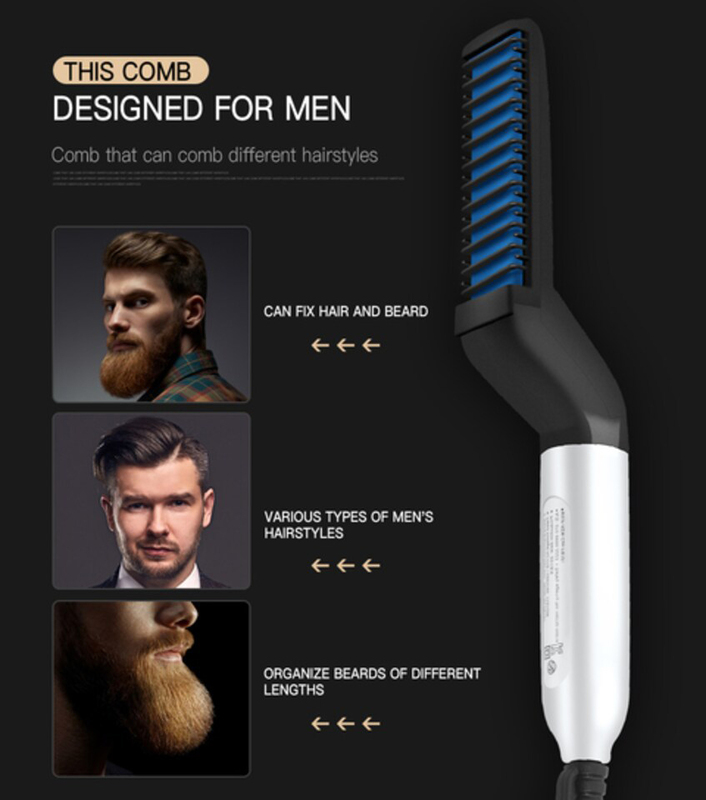 Multifunctional Electric Beard Hair Straightening Comb Brush Quick Hair Styler for Men, 10W, Multicolour