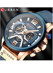 Curren Fashion Analog Quartz Watch for Men with Leather Band, Water Resistant and Chronograph, Blue