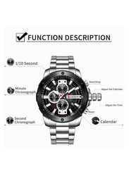 Curren Analog Watch for Men with Alloy Band, Water Resistant and Chronograph, J4057S-KM, Silver/Black