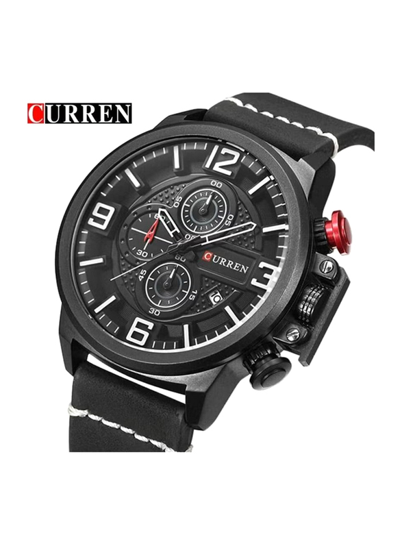 Curren Analog Quartz Wrist Watch for Men with Leather Band, Water Resistant and Chronograph, Wt-Cu-8278-B, Black