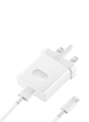Quick Fast Charging UK Plug Travel Adapter with Type C Cable, White