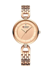 Curren Analog Quartz Wrist Watch for Women with Stainless Steel Band, Water Resistant, 9052, Gold-Rose Gold