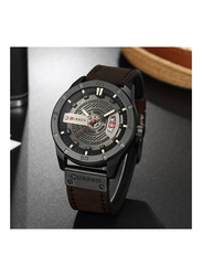 Curren Analog Watch for Men with Leather Band, J2775K-KM, Dark Brown-Black