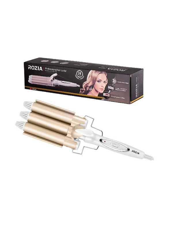 Rozia Professional 3-Barrel Curling Iron, White/Gold