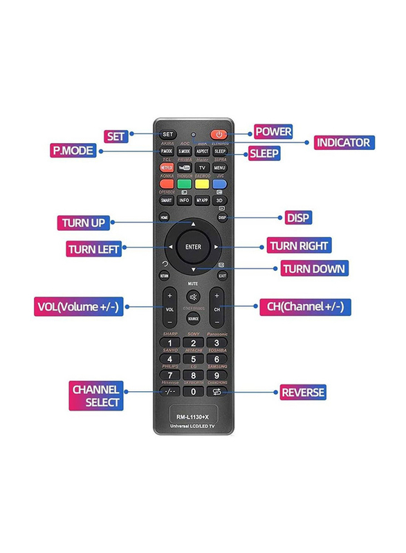 Universal RM-L1130+X Remote Control Fits for All Brand LCD/LED/3D Smart TV, Black