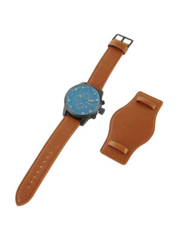 Curren Analog Quartz Watch for Men with Leather Band, Water Resistant, J317CA1, Camel-Black