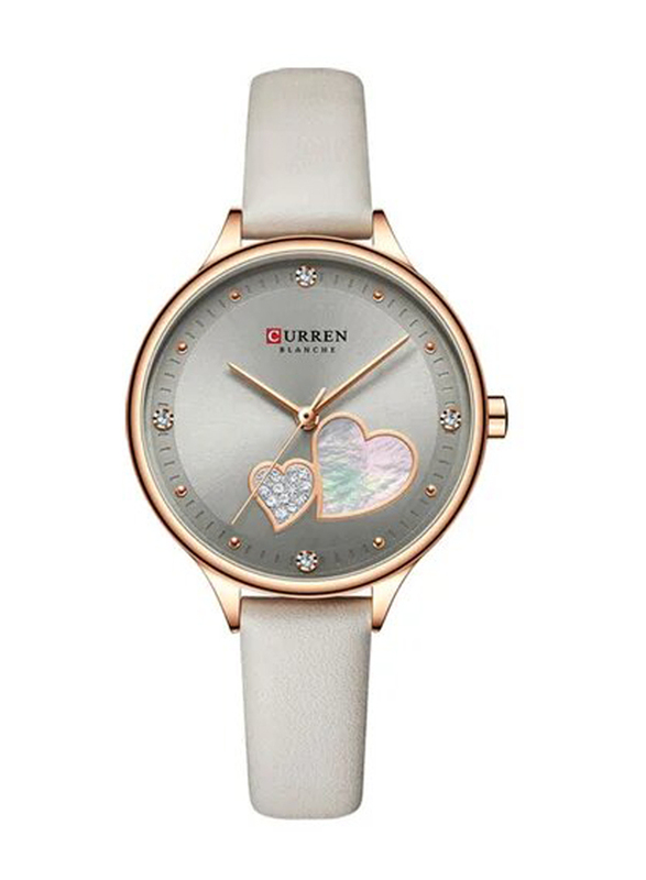 Curren Analog Watch for Women with Stainless Steel Band, White-Grey