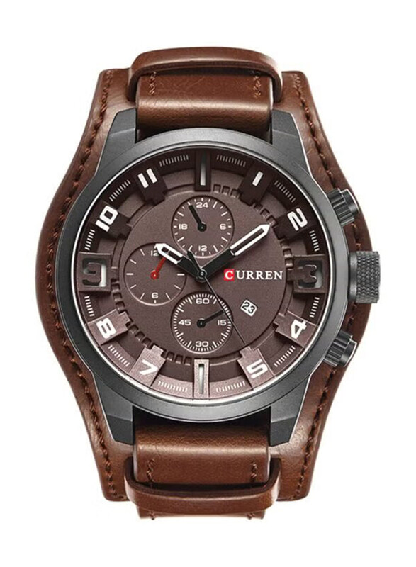 Curren Analog Watch for Men with Leather Band, Chronograph, Brown