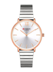 Curren 9040 Luxury Analog Quartz Watch for Women with Stainless Steel Band, Water Resistant, Silver