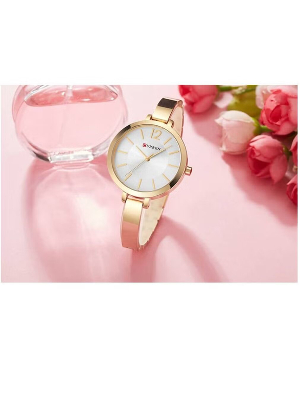 Curren Analog Watch for Women with Stainless Steel Band, Water Resistant, 9012, Gold-White