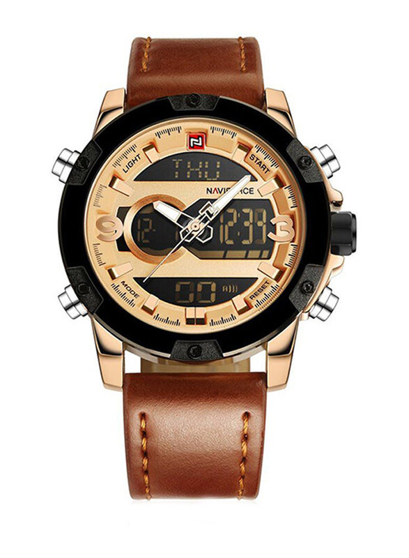 

Naviforce Analog + Digital Watch for Men with Polyurethane Band, Water Resistant, ZS524405, Brown-Gold/Black