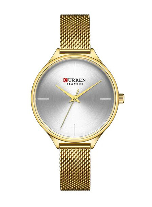 Curren Analog Watch for Women with Stainless Steel Band, Water Resistant, 9062, Gold/Grey