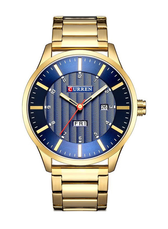 Curren Stylish Analog + Digital Wrist Watch for Men with Stainless Steel Band, Water Resistant, J3558GBL-KM, Gold-Grey