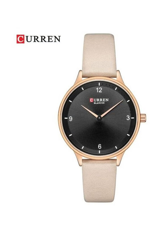 

Curren Analog Watch for Women with Leather Band, 9039, Pink-Black