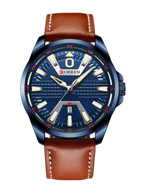

Curren Analog Watch for Men with Leather Band, Water Resistant, J4364BL-KM, Blue-Brown