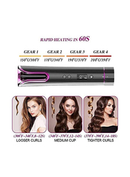 Rabos Cordless Automatic Hair Portable Rotating Curling Wand with LCD Display and Timer, Black