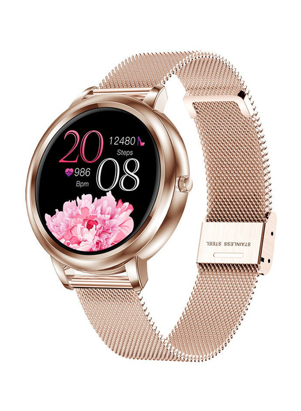 Waterproof Leather Smartwatch, Rose Gold