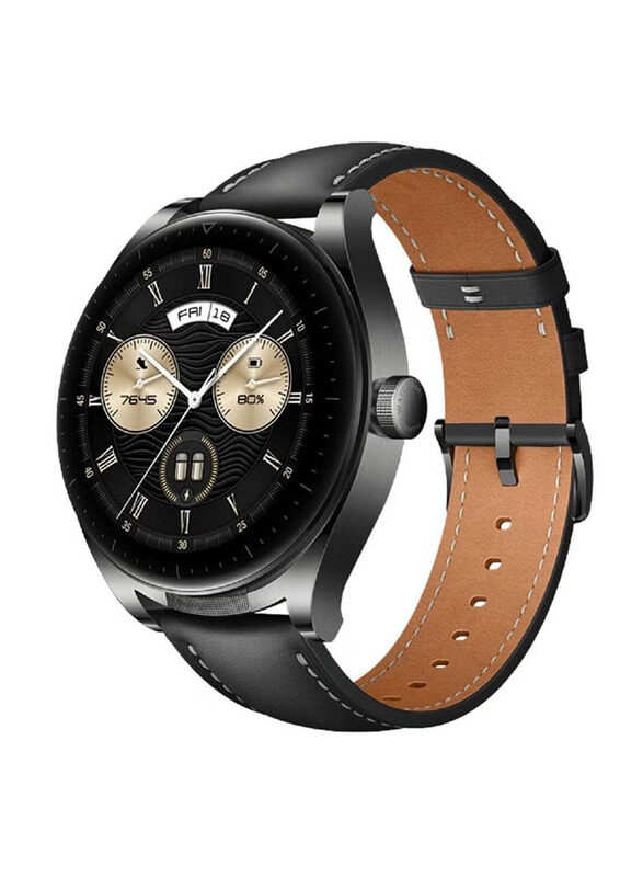 Perfii Replacement Genuine Leather Watch Strap for Huawei Watch Buds, Black